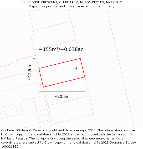 13, BROSSE CRESCENT, GLEBE FARM, MILTON KEYNES, MK17 8HG: Plot and title map