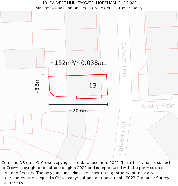 13, CALVERT LINK, FAYGATE, HORSHAM, RH12 0AF: Plot and title map