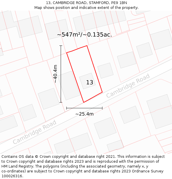 13, CAMBRIDGE ROAD, STAMFORD, PE9 1BN: Plot and title map