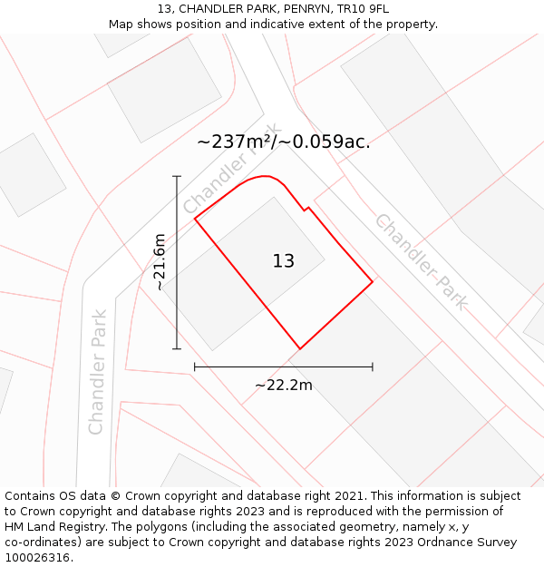 13, CHANDLER PARK, PENRYN, TR10 9FL: Plot and title map