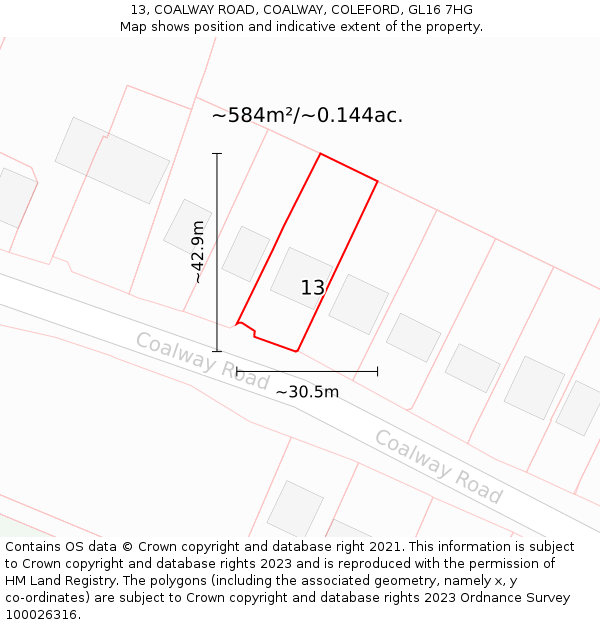 13, COALWAY ROAD, COALWAY, COLEFORD, GL16 7HG: Plot and title map