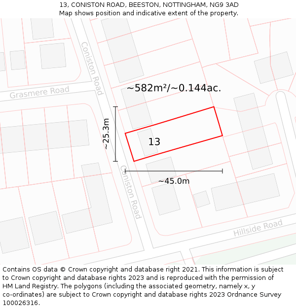 13, CONISTON ROAD, BEESTON, NOTTINGHAM, NG9 3AD: Plot and title map