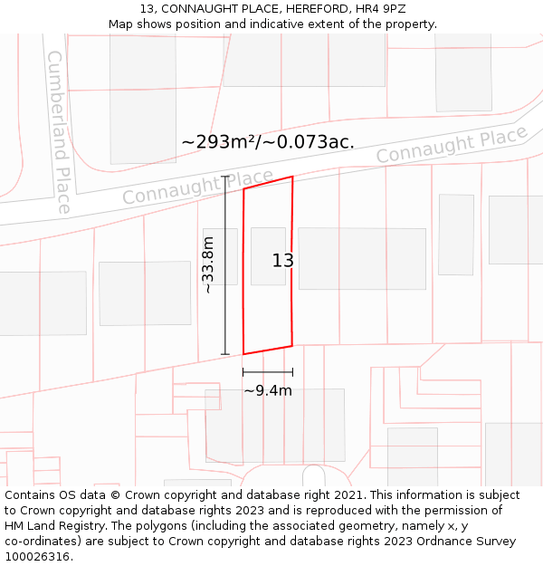 13, CONNAUGHT PLACE, HEREFORD, HR4 9PZ: Plot and title map