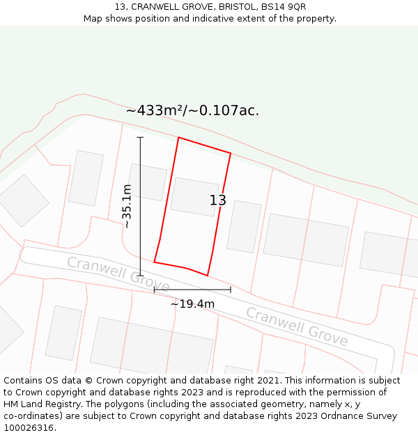 13, CRANWELL GROVE, BRISTOL, BS14 9QR: Plot and title map