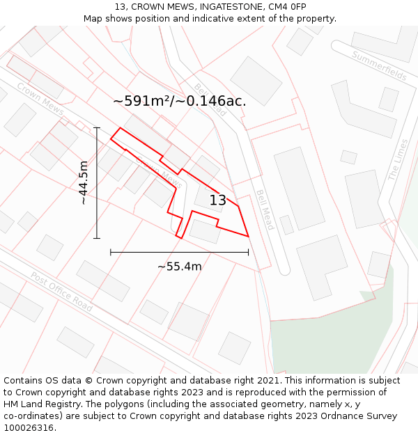 13, CROWN MEWS, INGATESTONE, CM4 0FP: Plot and title map