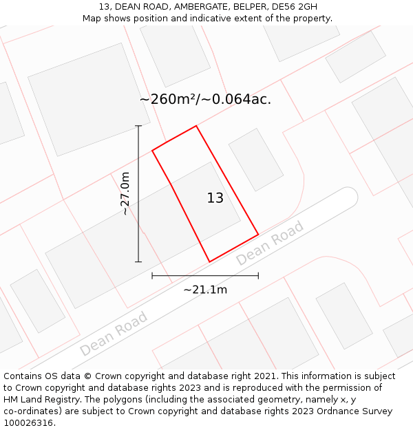 13, DEAN ROAD, AMBERGATE, BELPER, DE56 2GH: Plot and title map