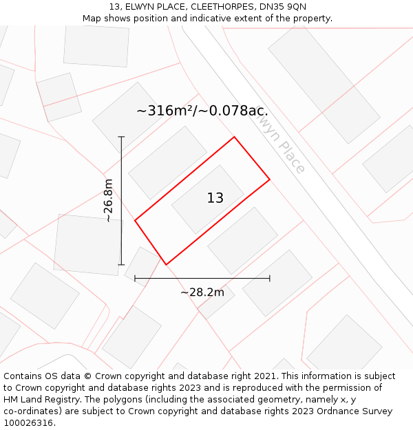 13, ELWYN PLACE, CLEETHORPES, DN35 9QN: Plot and title map