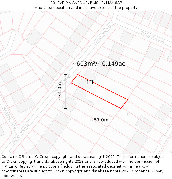 13, EVELYN AVENUE, RUISLIP, HA4 8AR: Plot and title map