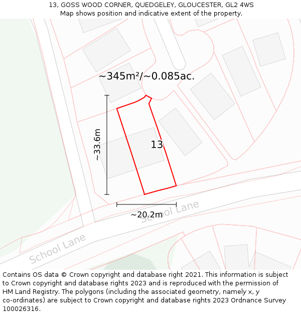 13, GOSS WOOD CORNER, QUEDGELEY, GLOUCESTER, GL2 4WS: Plot and title map