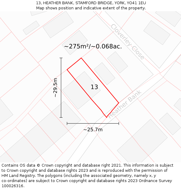 13, HEATHER BANK, STAMFORD BRIDGE, YORK, YO41 1EU: Plot and title map