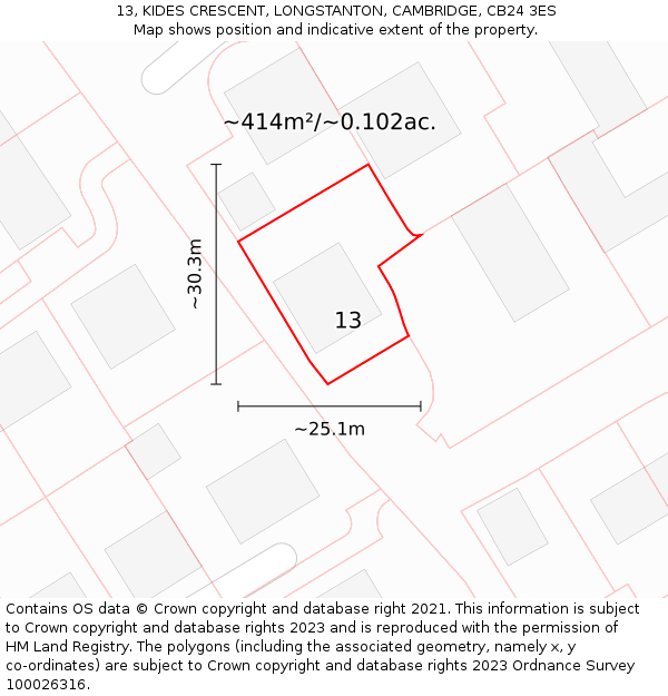 13, KIDES CRESCENT, LONGSTANTON, CAMBRIDGE, CB24 3ES: Plot and title map