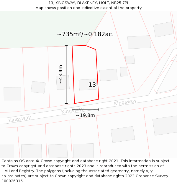 13, KINGSWAY, BLAKENEY, HOLT, NR25 7PL: Plot and title map