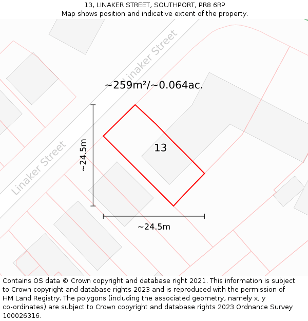 13, LINAKER STREET, SOUTHPORT, PR8 6RP: Plot and title map