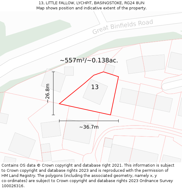 13, LITTLE FALLOW, LYCHPIT, BASINGSTOKE, RG24 8UN: Plot and title map