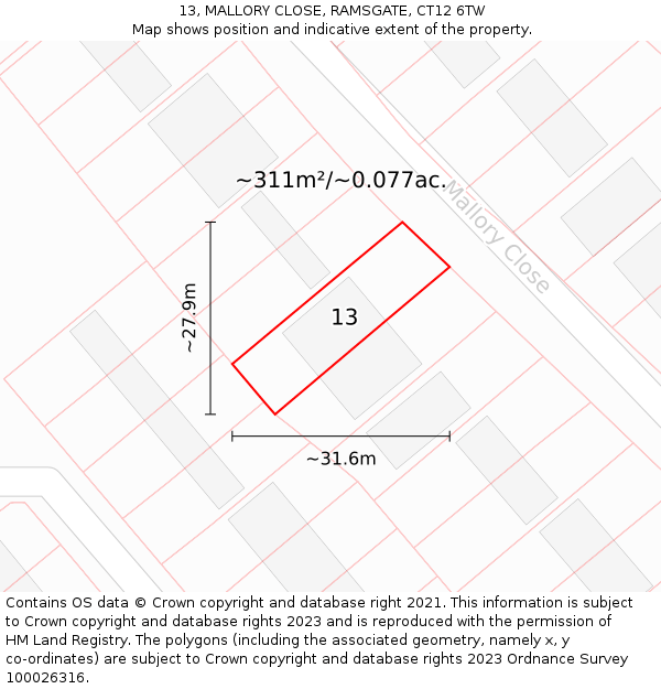 13, MALLORY CLOSE, RAMSGATE, CT12 6TW: Plot and title map