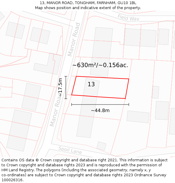 13, MANOR ROAD, TONGHAM, FARNHAM, GU10 1BL: Plot and title map