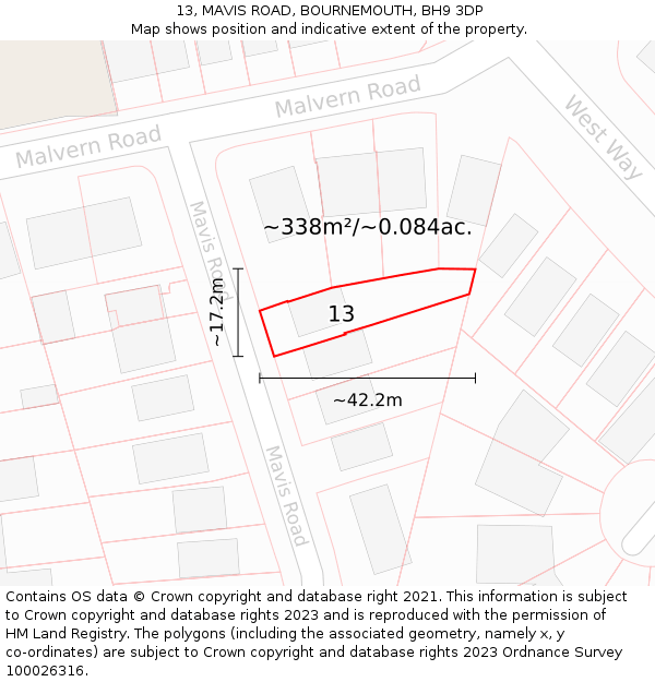 13, MAVIS ROAD, BOURNEMOUTH, BH9 3DP: Plot and title map