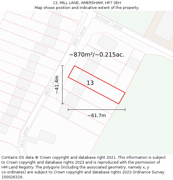 13, MILL LANE, AMERSHAM, HP7 0EH: Plot and title map