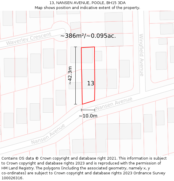 13, NANSEN AVENUE, POOLE, BH15 3DA: Plot and title map