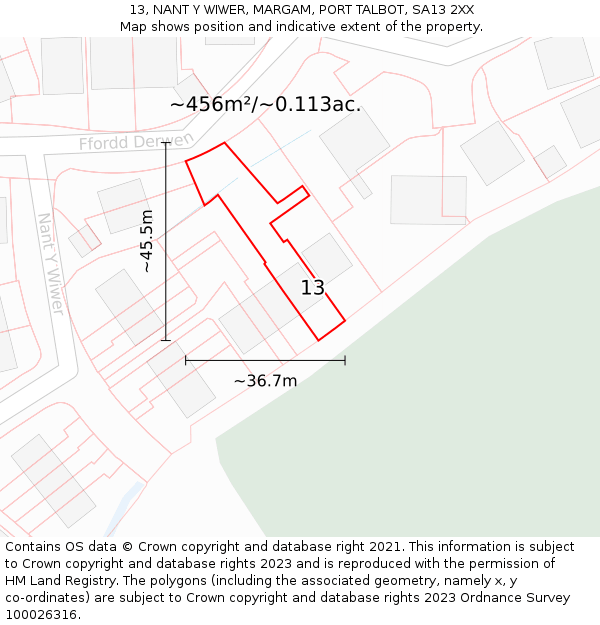 13, NANT Y WIWER, MARGAM, PORT TALBOT, SA13 2XX: Plot and title map