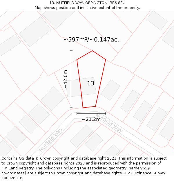 13, NUTFIELD WAY, ORPINGTON, BR6 8EU: Plot and title map