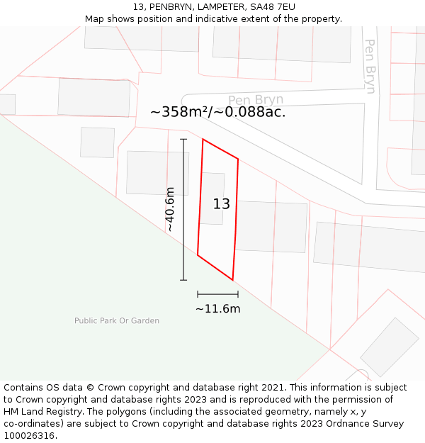 13, PENBRYN, LAMPETER, SA48 7EU: Plot and title map