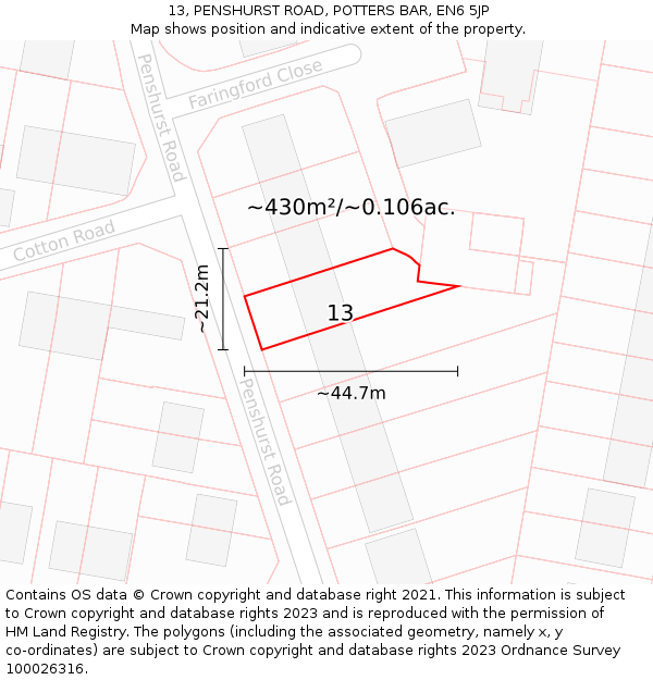 13, PENSHURST ROAD, POTTERS BAR, EN6 5JP: Plot and title map