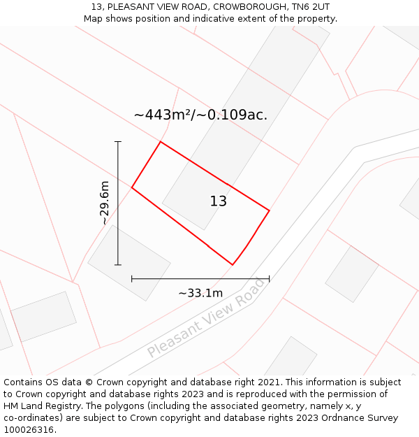 13, PLEASANT VIEW ROAD, CROWBOROUGH, TN6 2UT: Plot and title map