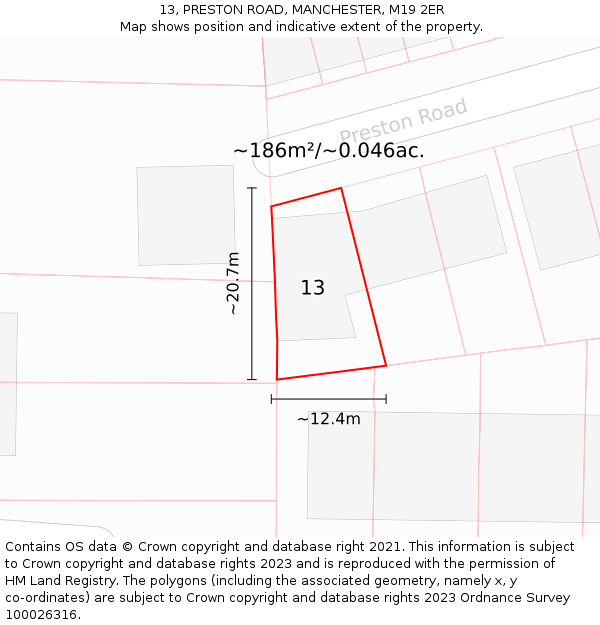 13, PRESTON ROAD, MANCHESTER, M19 2ER: Plot and title map