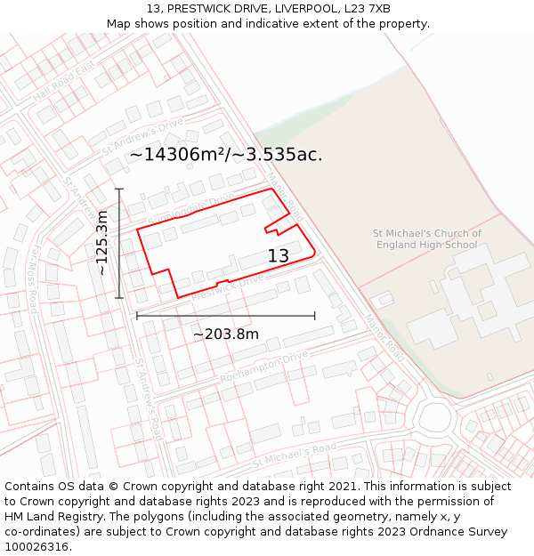 13, PRESTWICK DRIVE, LIVERPOOL, L23 7XB: Plot and title map