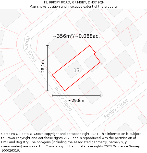 13, PRIORY ROAD, GRIMSBY, DN37 9QH: Plot and title map