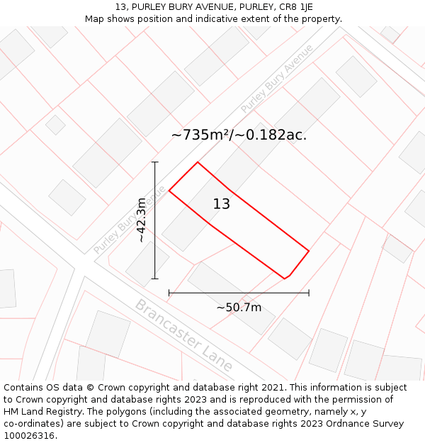 13, PURLEY BURY AVENUE, PURLEY, CR8 1JE: Plot and title map