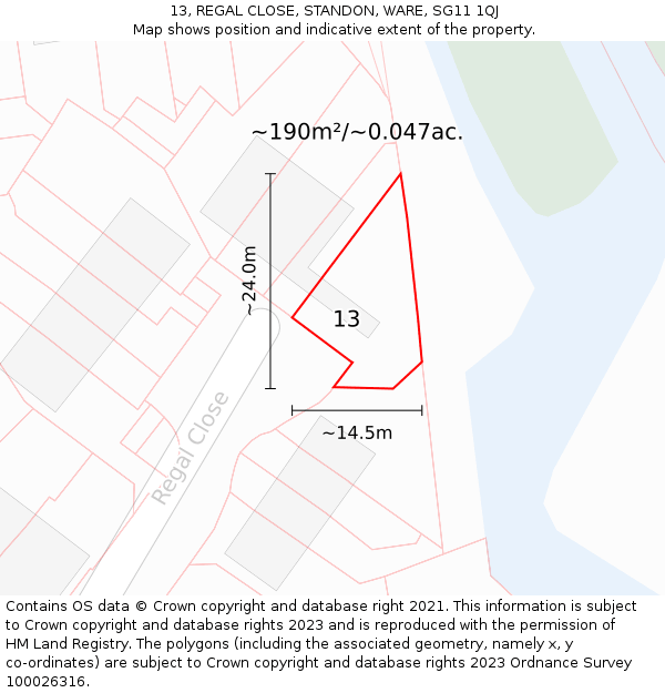 13, REGAL CLOSE, STANDON, WARE, SG11 1QJ: Plot and title map