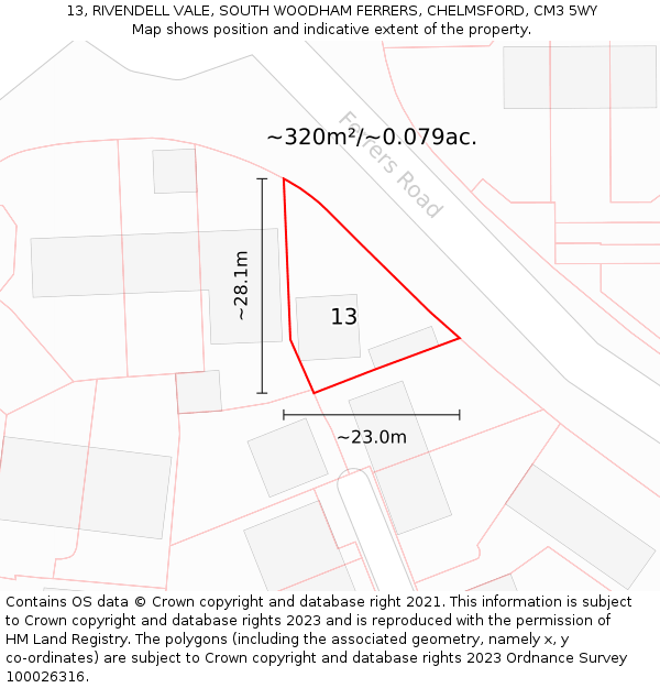 13, RIVENDELL VALE, SOUTH WOODHAM FERRERS, CHELMSFORD, CM3 5WY: Plot and title map