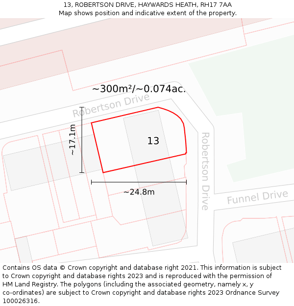 13, ROBERTSON DRIVE, HAYWARDS HEATH, RH17 7AA: Plot and title map