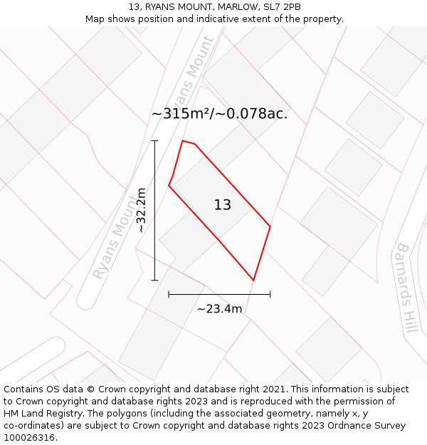 13, RYANS MOUNT, MARLOW, SL7 2PB: Plot and title map