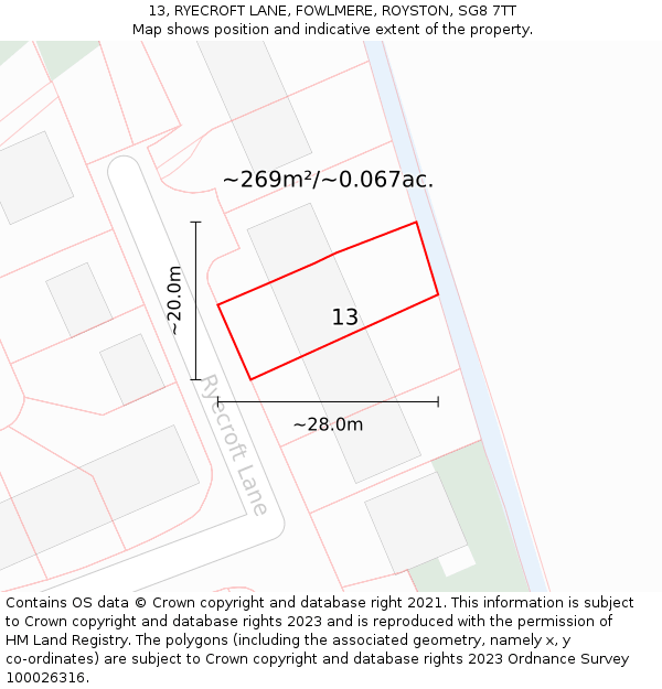 13, RYECROFT LANE, FOWLMERE, ROYSTON, SG8 7TT: Plot and title map