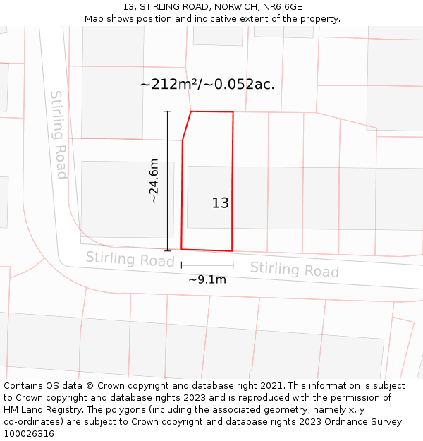 13, STIRLING ROAD, NORWICH, NR6 6GE: Plot and title map