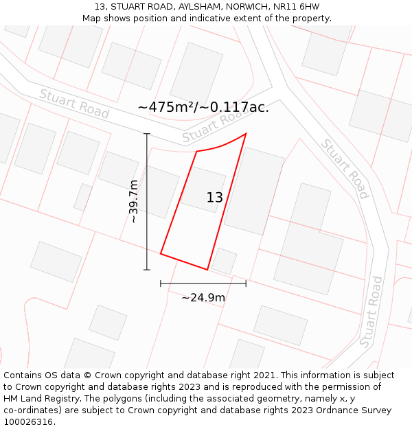 13, STUART ROAD, AYLSHAM, NORWICH, NR11 6HW: Plot and title map