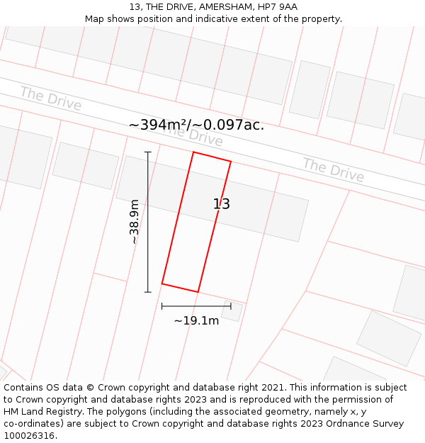 13, THE DRIVE, AMERSHAM, HP7 9AA: Plot and title map