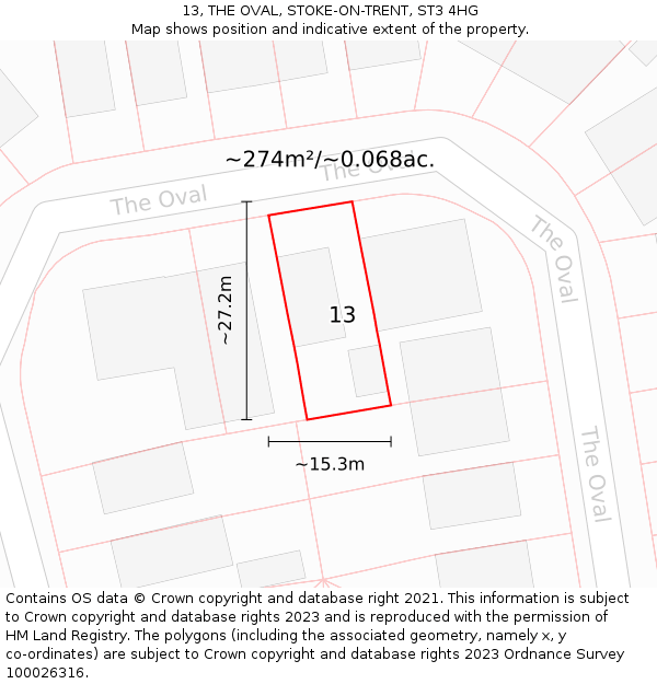 13, THE OVAL, STOKE-ON-TRENT, ST3 4HG: Plot and title map