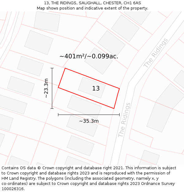 13, THE RIDINGS, SAUGHALL, CHESTER, CH1 6AS: Plot and title map