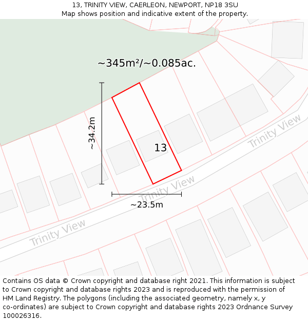 13, TRINITY VIEW, CAERLEON, NEWPORT, NP18 3SU: Plot and title map