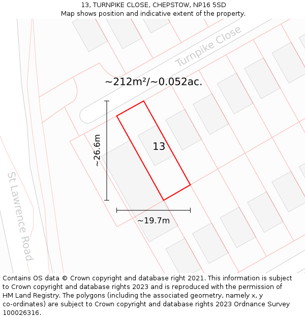 13, TURNPIKE CLOSE, CHEPSTOW, NP16 5SD: Plot and title map