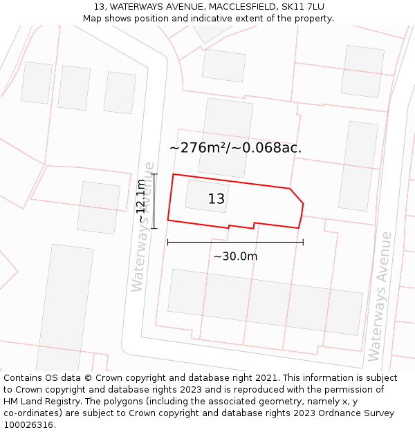 13, WATERWAYS AVENUE, MACCLESFIELD, SK11 7LU: Plot and title map