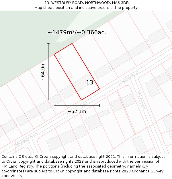 13, WESTBURY ROAD, NORTHWOOD, HA6 3DB: Plot and title map