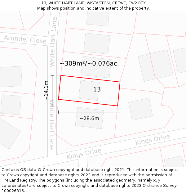 13, WHITE HART LANE, WISTASTON, CREWE, CW2 8EX: Plot and title map