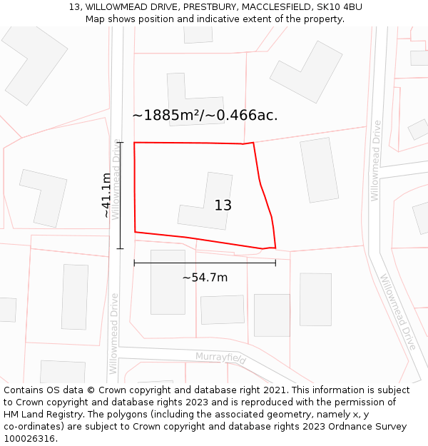 13, WILLOWMEAD DRIVE, PRESTBURY, MACCLESFIELD, SK10 4BU: Plot and title map