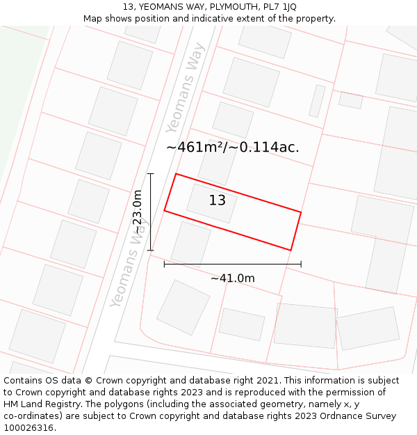 13, YEOMANS WAY, PLYMOUTH, PL7 1JQ: Plot and title map