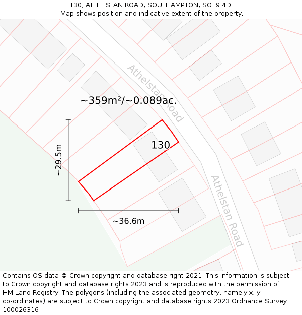 130, ATHELSTAN ROAD, SOUTHAMPTON, SO19 4DF: Plot and title map